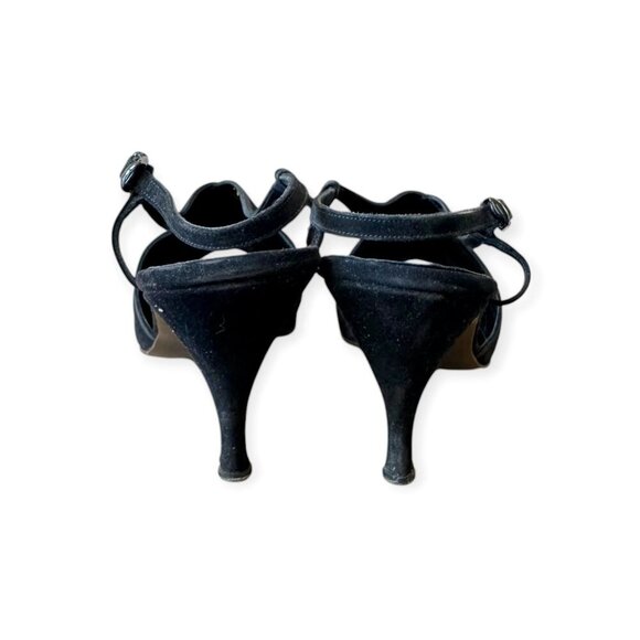 Vintage Herbert Levine Black Suede Slingback Heels 7.5M, Stiletto Heel, 60s - Picture 6 of 13